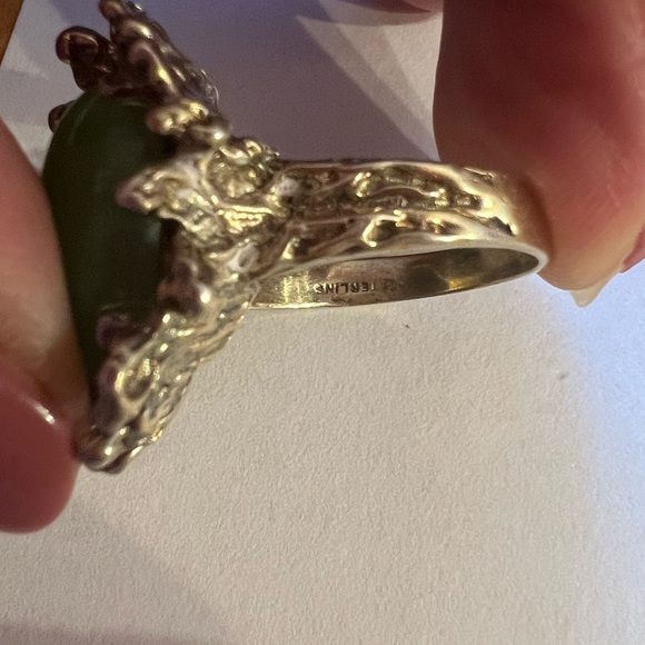 Jade stone gold coated sterling antique cocktail ring size 9 - Picture 2 of 5